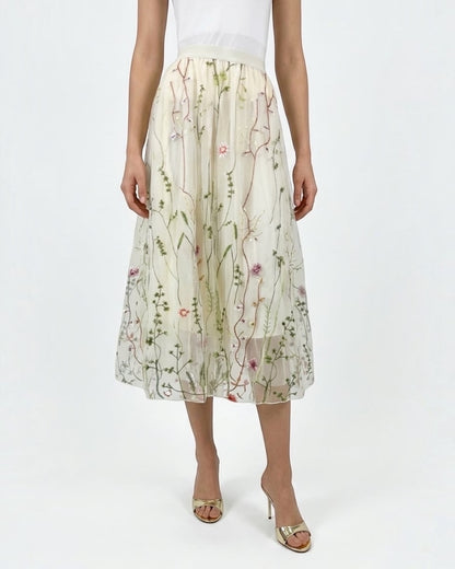 Embroidered Net Skirt