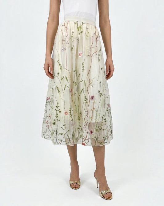 Embroidered Net Skirt