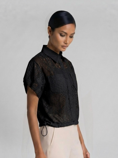 Lace Drawstring Buttondown