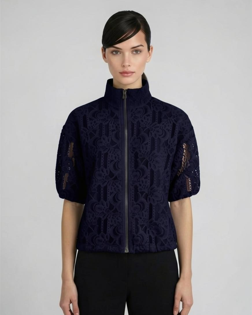 Lace Shorter Sleeve Zip Up Jacket