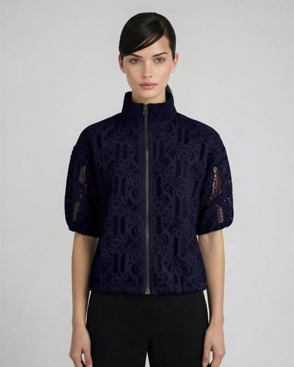 Lace Shorter Sleeve Zip Up Jacket