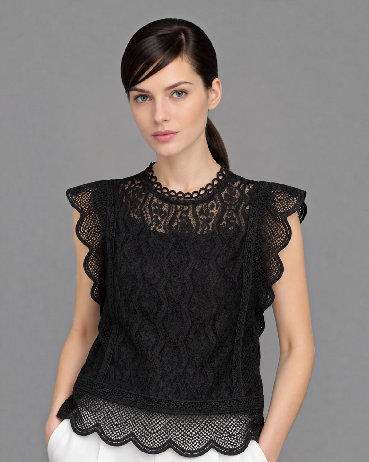 Buttondown Sleeveless Lace