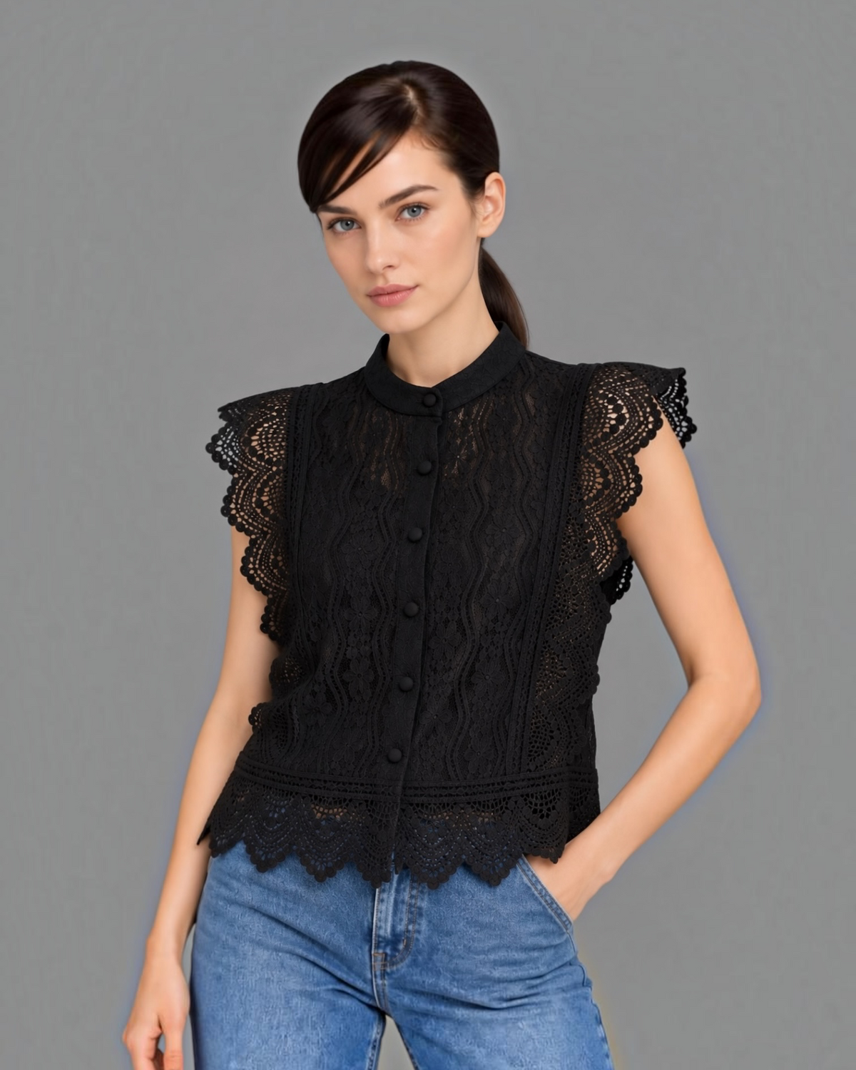 Buttondown Sleeveless Lace