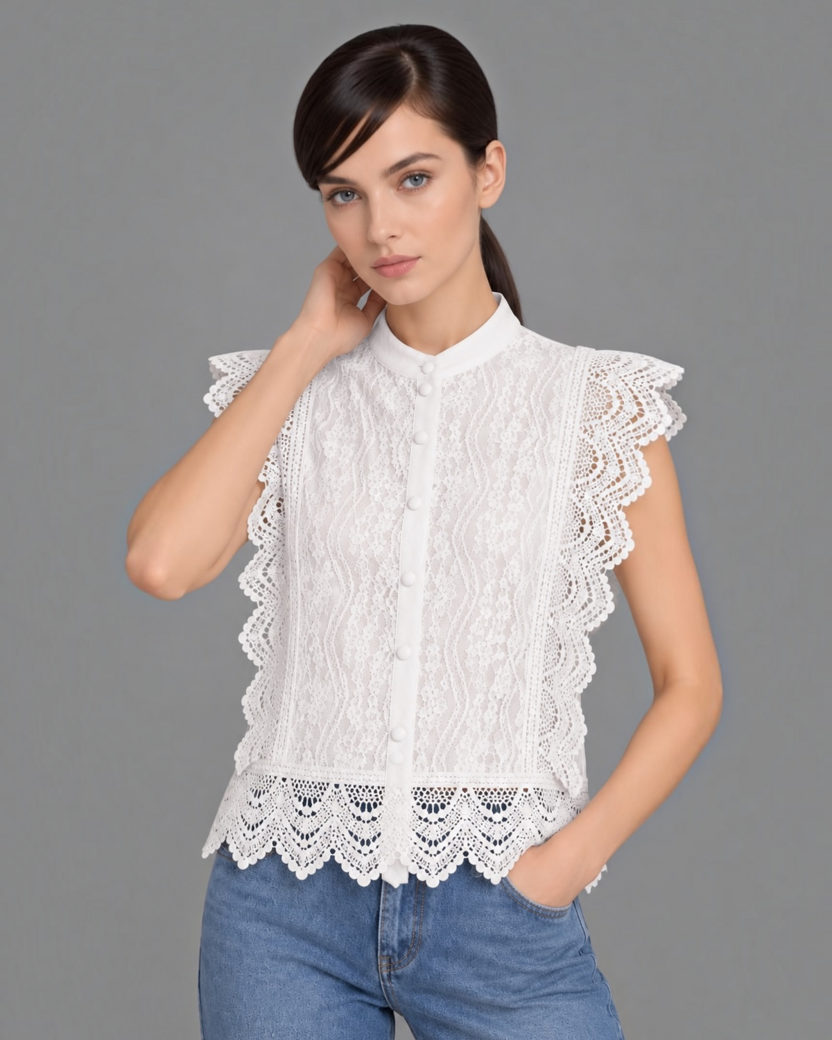 Buttondown Sleeveless Lace