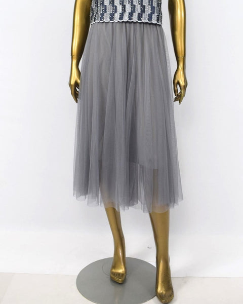 Grey Midi Tulle Skirt