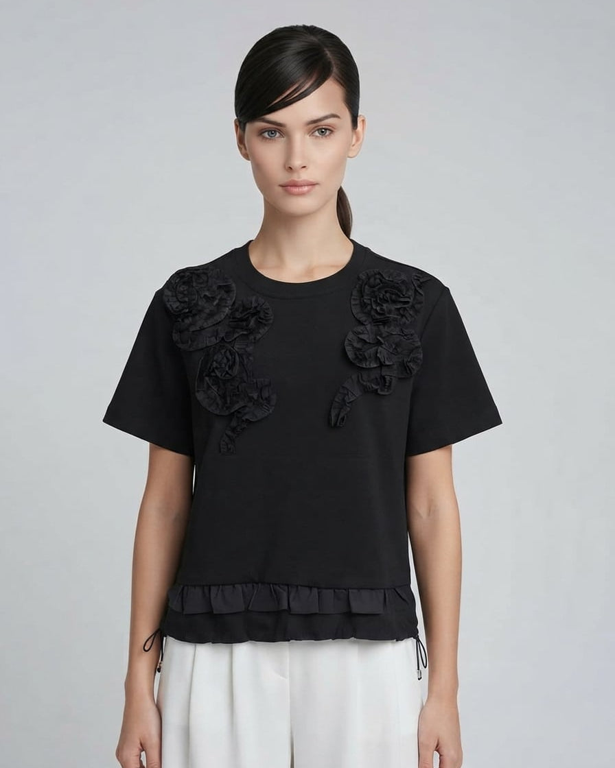 Drawstring Tee with Fabric Applique