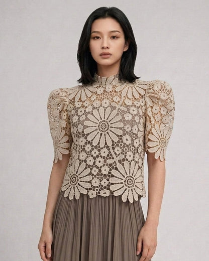 Puffsleeve Stand Collar Top