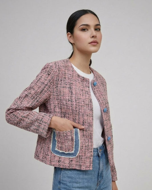 Tweed Jacket with Blue Buttons