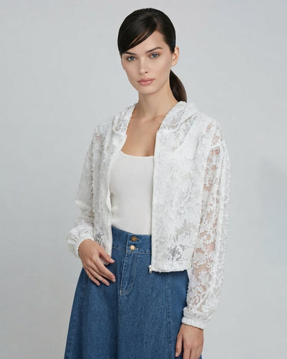 Zip Up Hooded Lace Jacket
