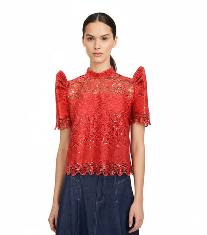 Sequined Stand Collar Terno