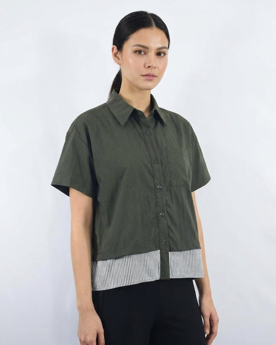 Buttondown with Stripe Hem