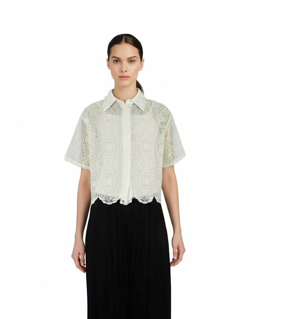SS Lace Buttondown with Pearls