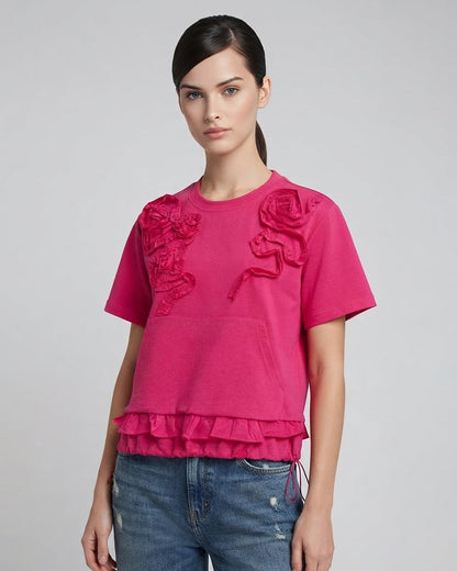 Drawstring Tee with Fabric Applique
