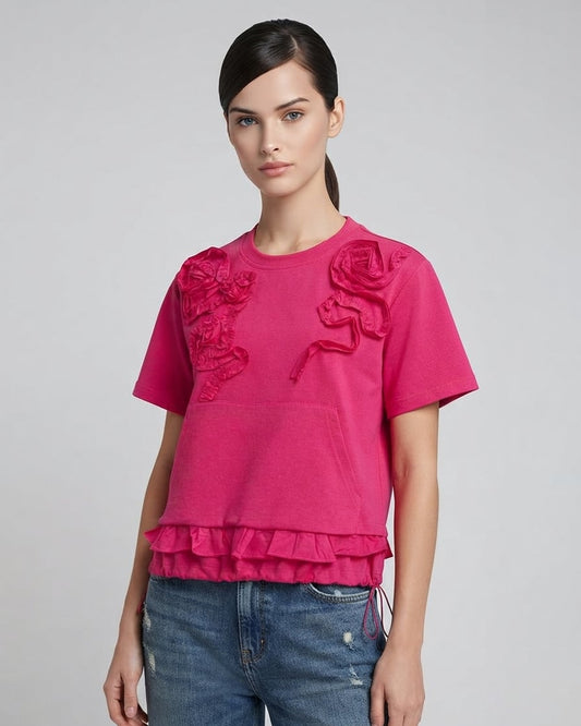 Drawstring Tee with Fabric Applique