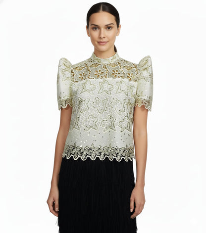 Sequined Stand Collar Terno