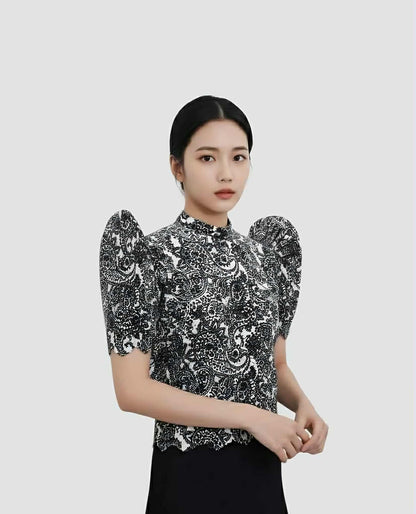 Paisley Stand Collar Terno Top