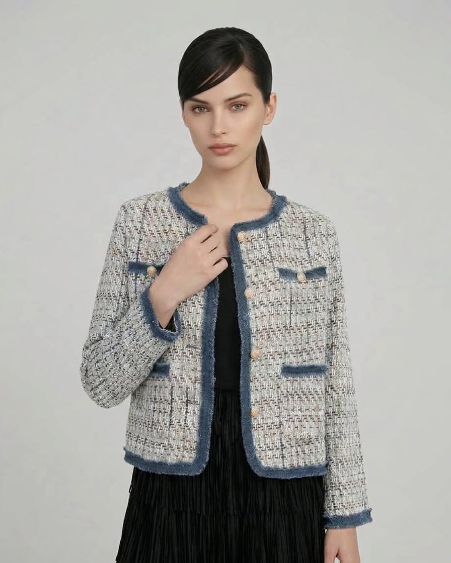 Tweed Jacket with Piping