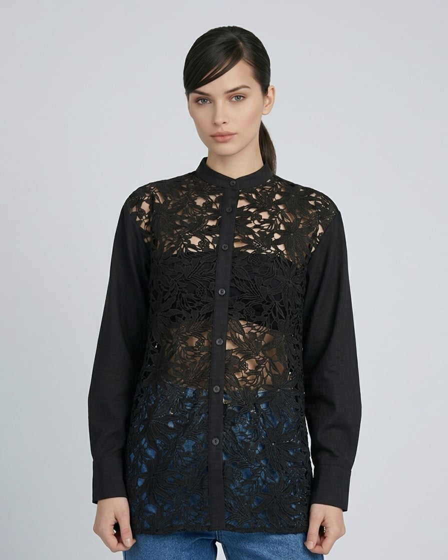 Long Sleeve Lace Button Down