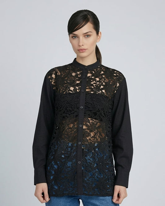 Long Sleeve Lace Button Down