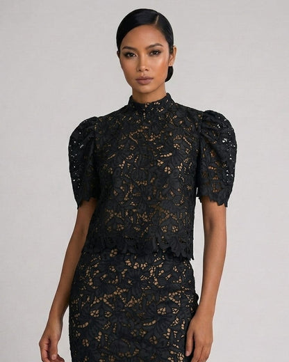 Puffsleeve Stand Collar Top