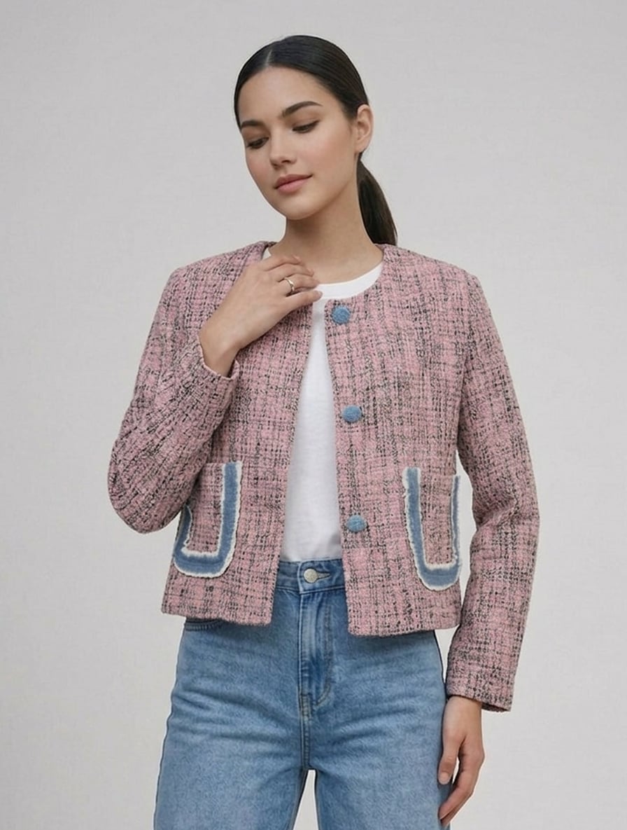 Tweed Jacket with Blue Buttons