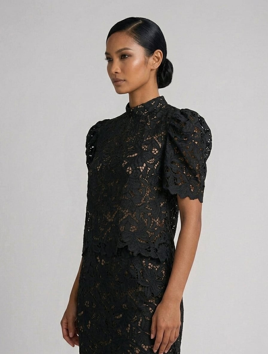 Puffsleeve Stand Collar Top