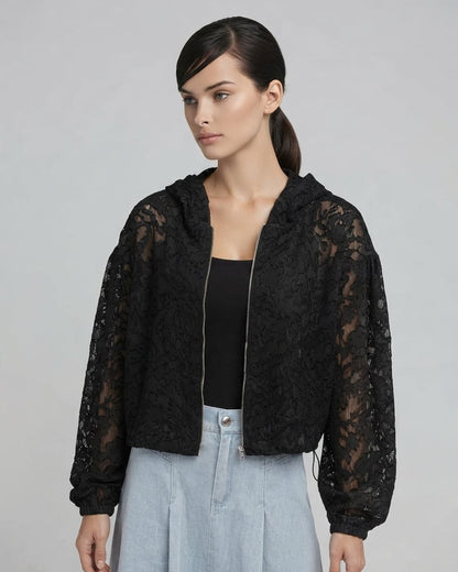 Zip Up Hooded Lace Jacket