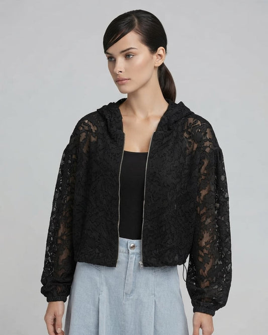 Zip Up Hooded Lace Jacket