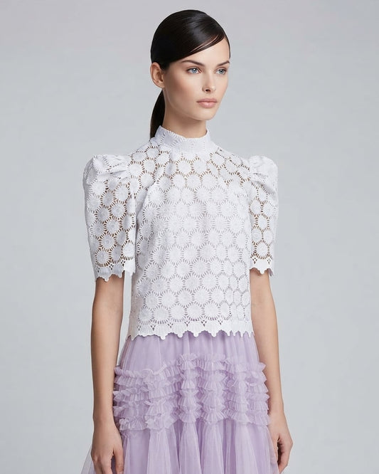Puffsleeve Stand Collar Top