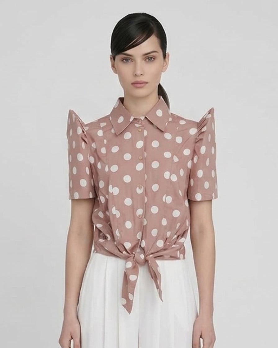 Big Dot Collared Buttondown Tie Front