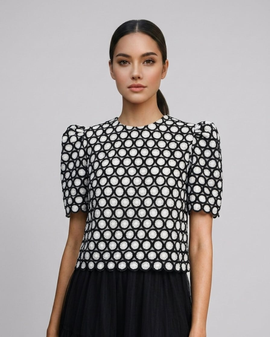 Polka Dot Puffsleeve Lace Top