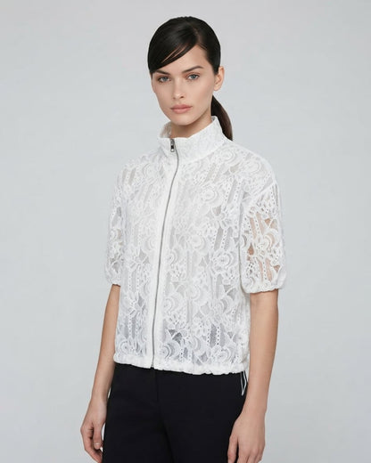 Lace Shorter Sleeve Zip Up Jacket