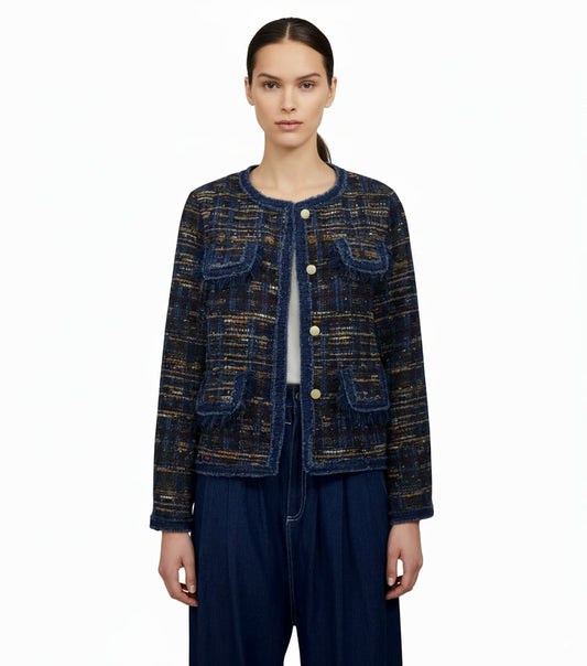 Denim Piping Tweed Jacket
