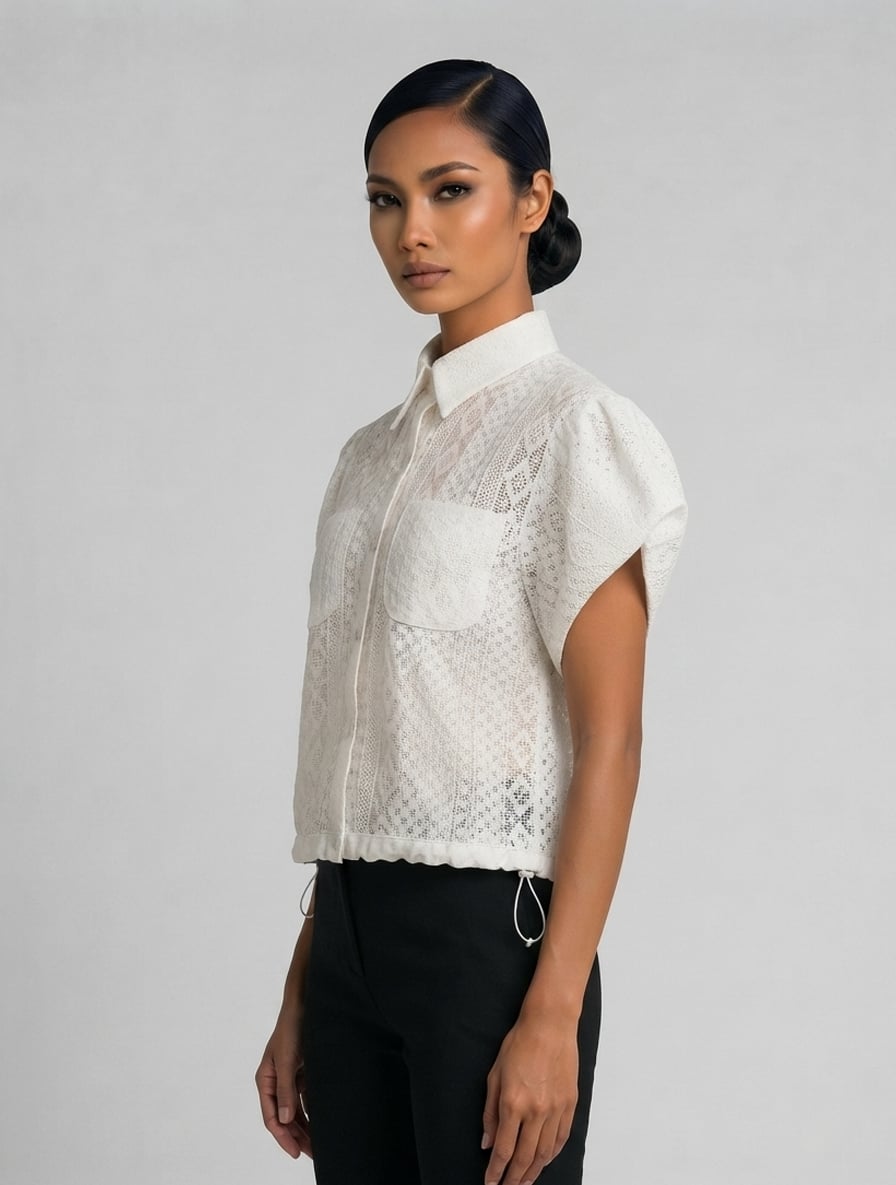 Lace Drawstring Buttondown