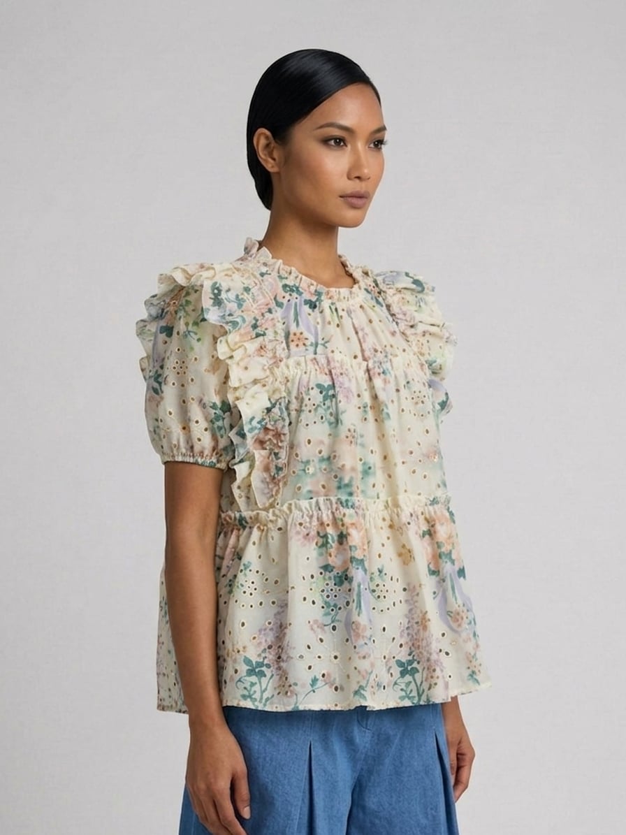Colored Eyelet Floral Top