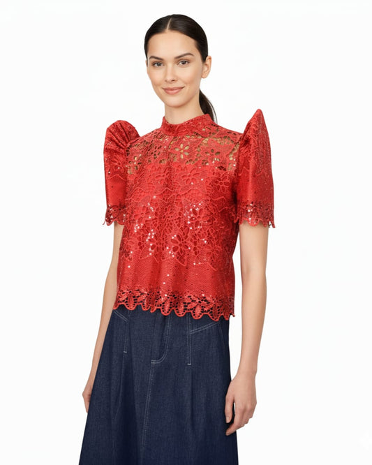 Sequined Stand Collar Terno