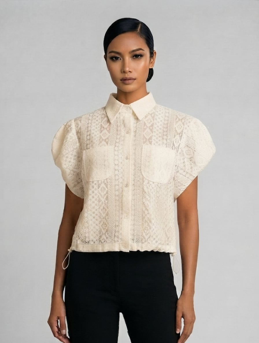 Lace Drawstring Buttondown