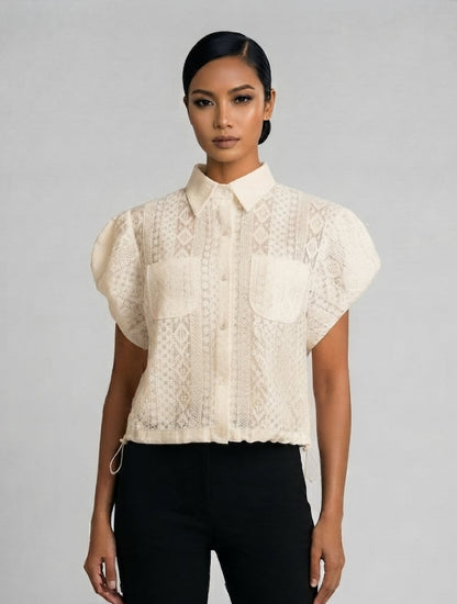 Lace Drawstring Buttondown