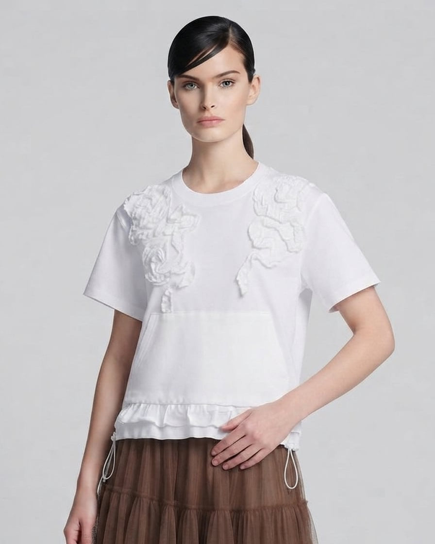 Drawstring Tee with Fabric Applique