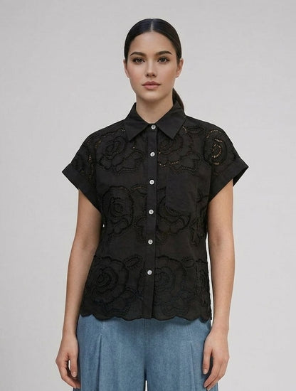 Buttondown Lace Top