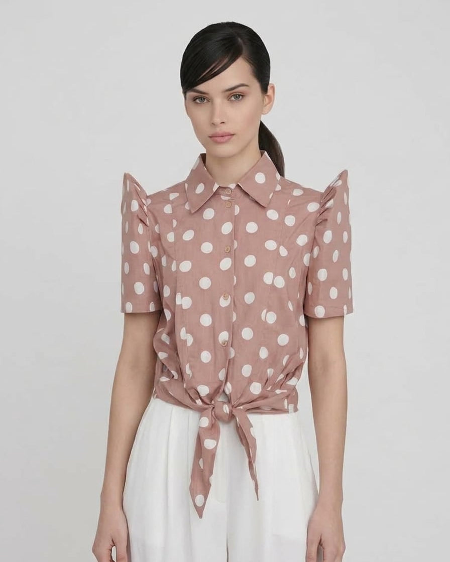 Big Dot Collared Buttondown Tie Front