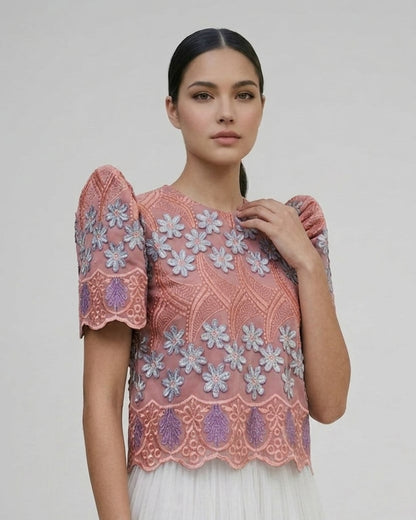 3D Lace Roundneck Terno Top