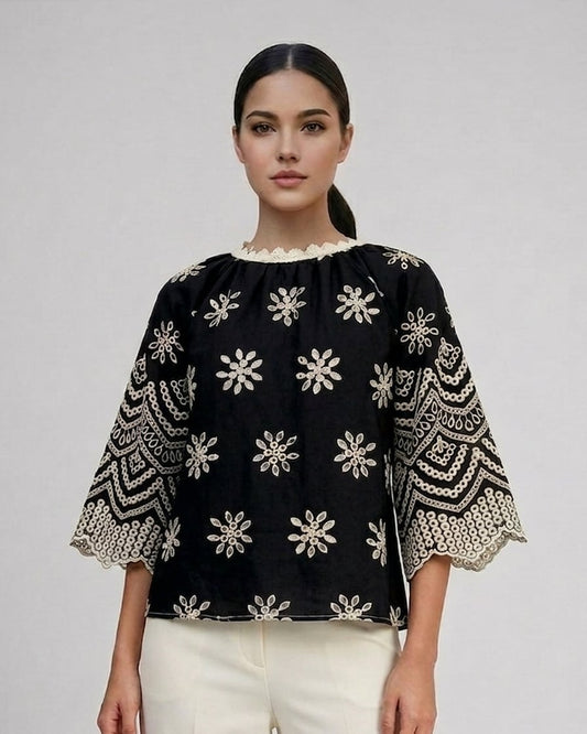 3/4 Sleeve Cutwork