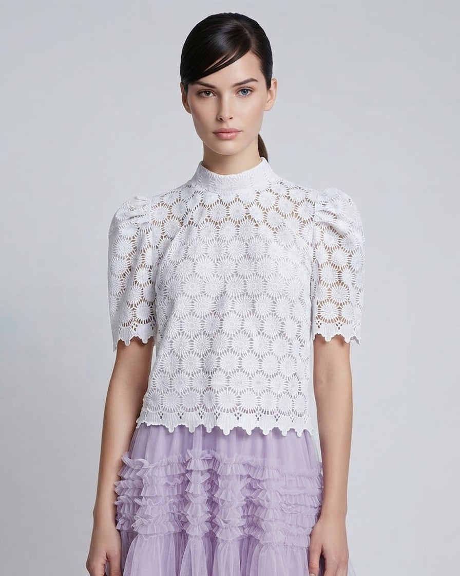Puffsleeve Stand Collar Top