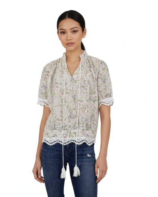 Floral Tie Front Eyelet