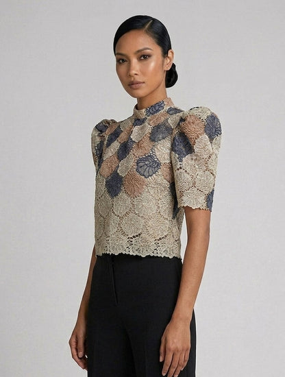 Puffsleeve Stand Collar Top