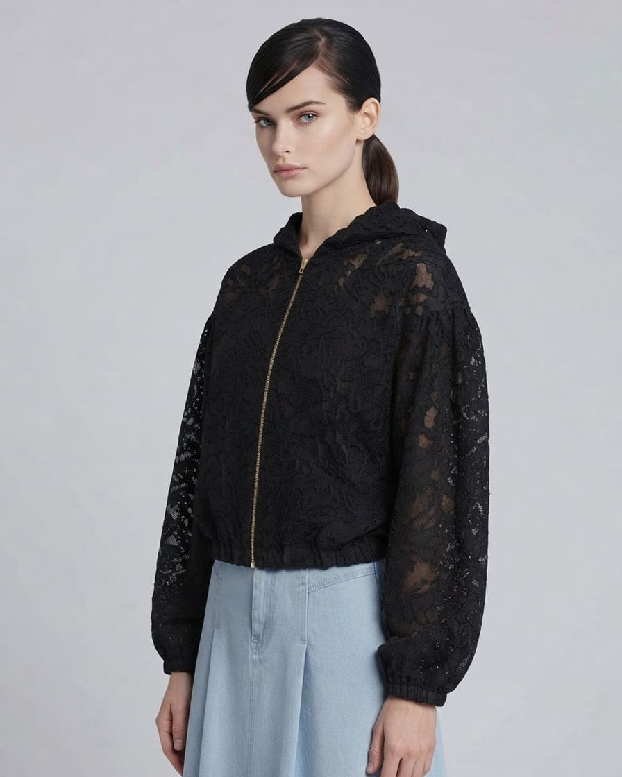 Zip Up Hooded Lace Jacket
