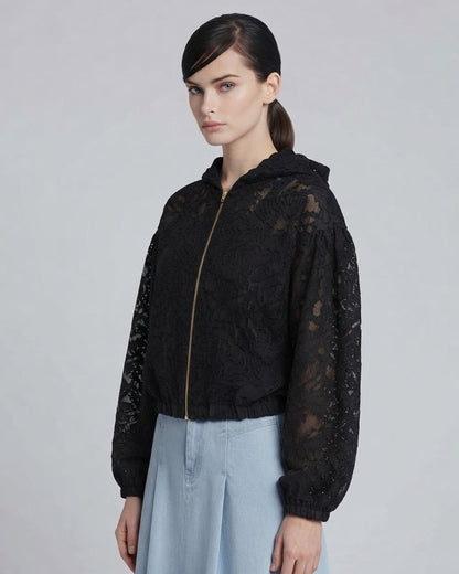 Zip Up Hooded Lace Jacket