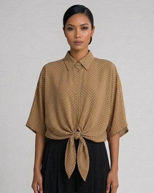 Dot Buttondown Tie Front
