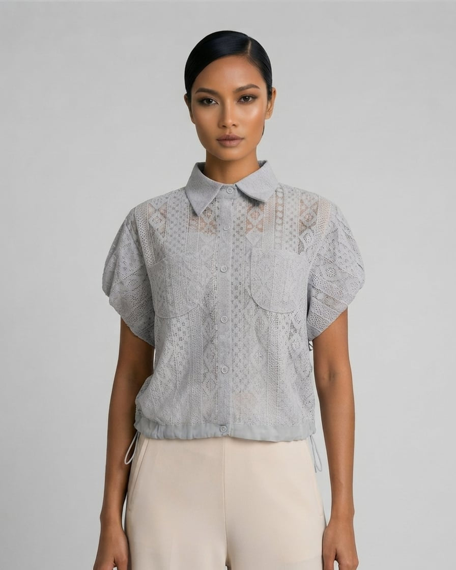 Lace Drawstring Buttondown